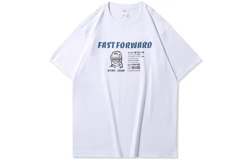Li Ning T Shirts Men's White Crew Neck Moderate Straight Fit