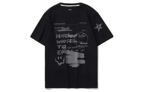 Li Ning T Shirts Men's Black Crew Neck Moderate Straight Fit