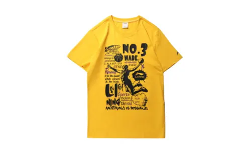 Li Ning T Shirts Men's Yellow Crew Neck Moderate Straight Fit