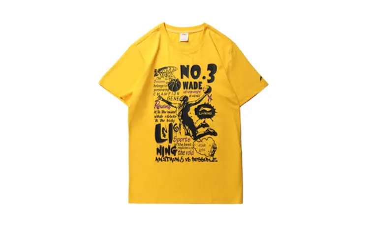 Li Ning T Shirts Men's Yellow Crew Neck Moderate Straight Fit