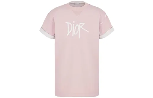 DIOR Quarterly New Products T Shirts Men's Pink Crew Neck Moderate Straight Fit