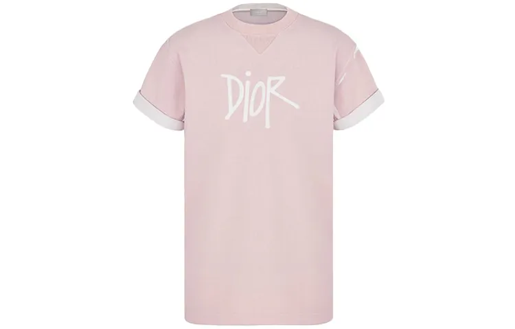 DIOR Quarterly New Products T Shirts Men's Pink Crew Neck Moderate Straight Fit