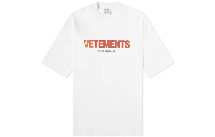 Vetements T Shirts Men's White Crew Neck Moderate Straight Fit