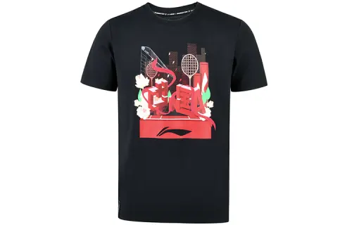 Li Ning T Shirts Unisex Black Crew Neck Moderate Straight Fit