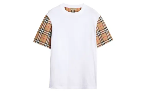 Burberry Stretch Check Sleeves Cotton T shirt