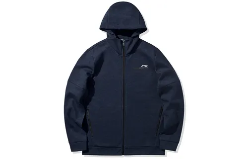 Li Ning Sweatshirts Men's Dark Blue Hooded Moderate Cardigan