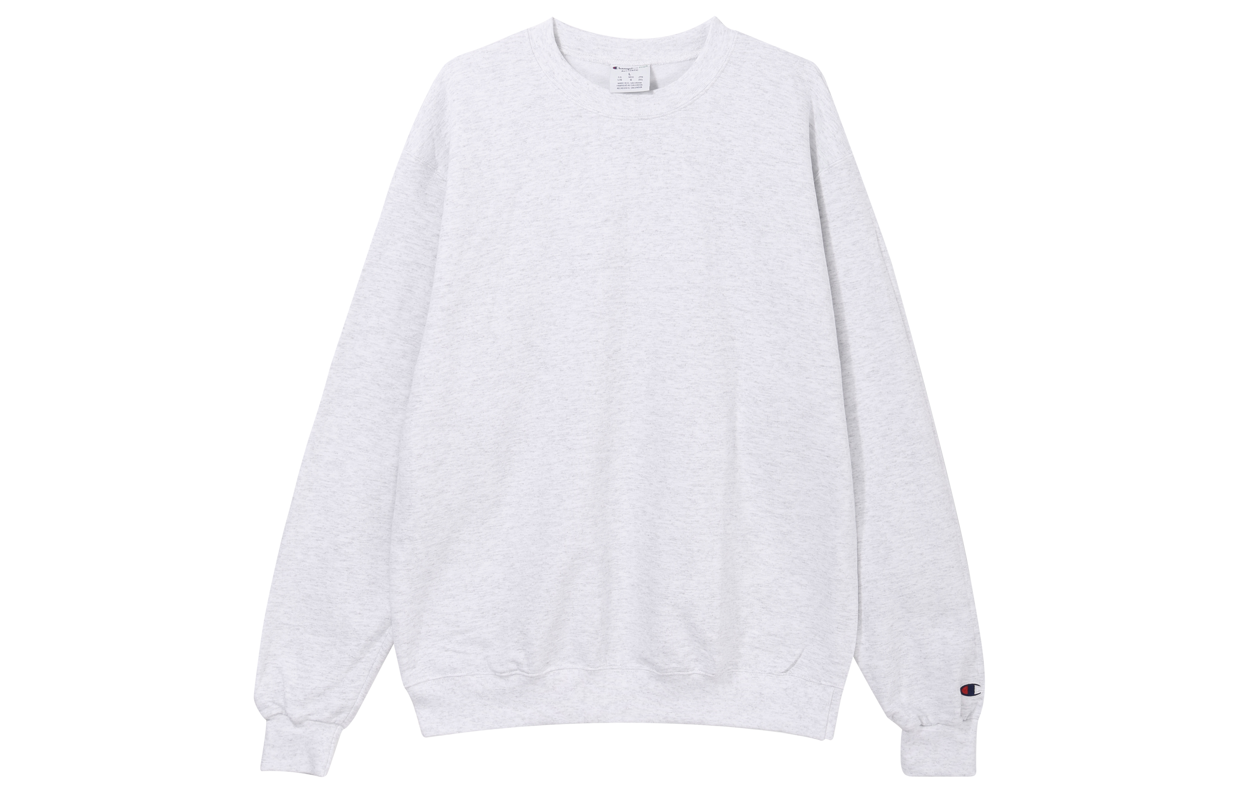 Champion Cuff Single Label Fleece Lined Crew Neck Pullover Sweatshirt US Version Unisex White Gray