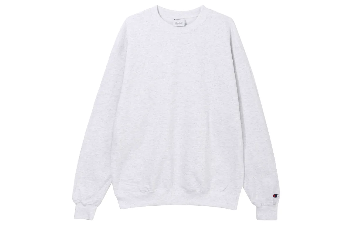 Champion Cuff Single Label Fleece Lined Crew Neck Pullover Sweatshirt US Version Unisex White Gray
