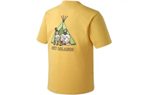 New Balance JHI T Shirts Unisex Yellow Crew Neck Moderate Straight Fit
