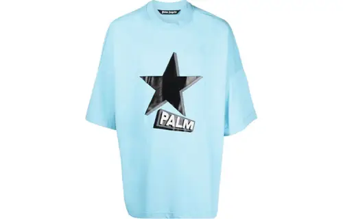PALM ANGELS T Shirts Men's Blue Crew Neck Moderate Straight Fit