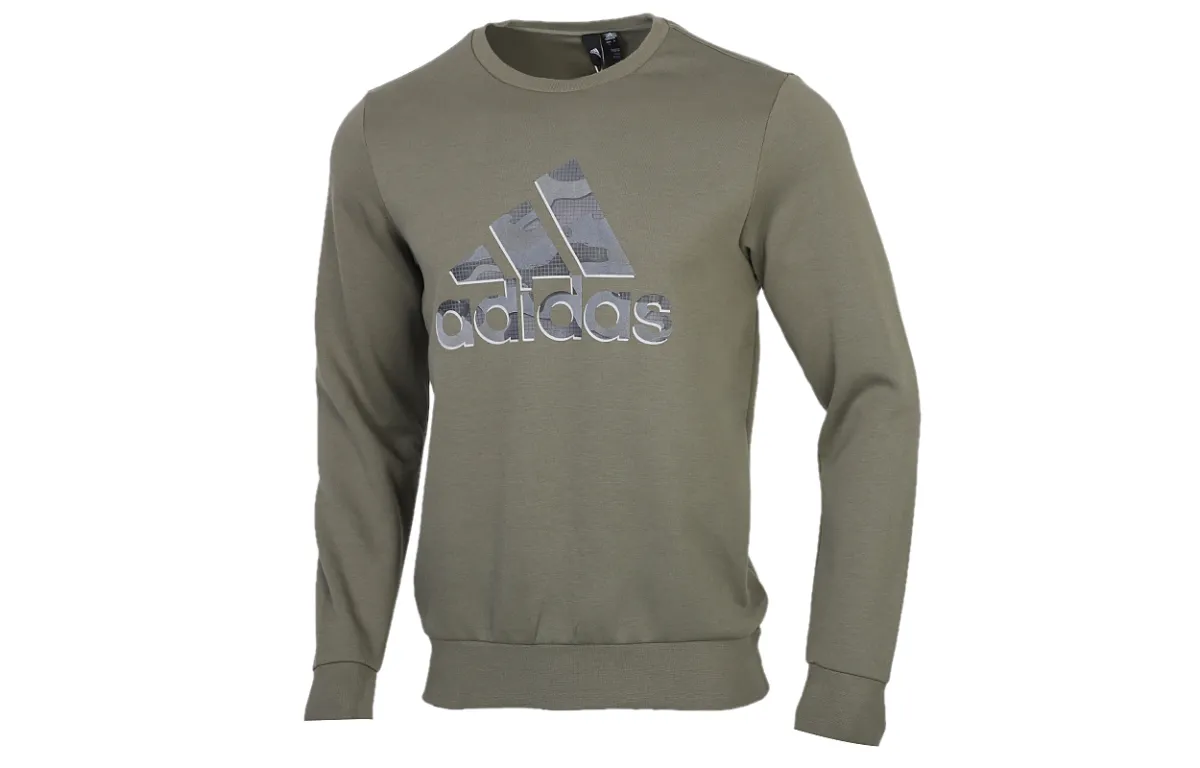 Adidas Sweatshirts Men's Army Green Crew Neck Moderate Regular