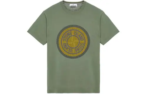 STONE ISLAND T Shirts Unisex Olive Green Crew Neck Moderate Straight Fit