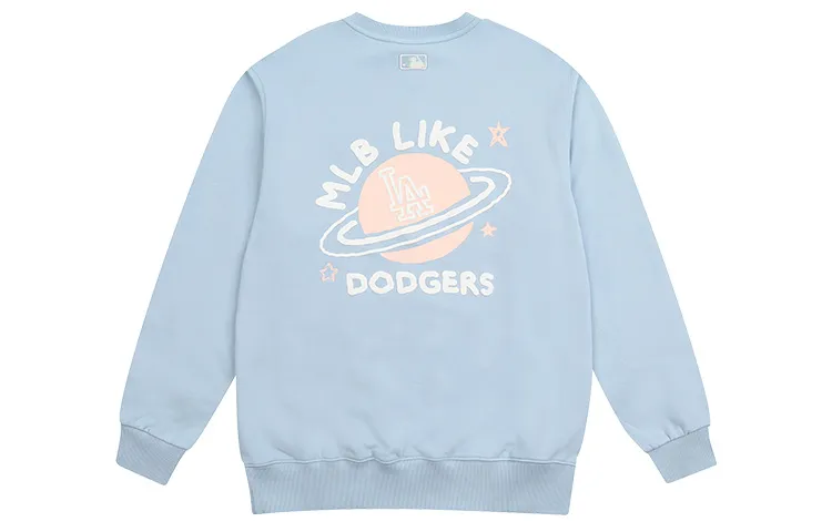 MLB Los Angeles Dodgers Los Angeles Dodgers, Graffiti Satellite Crew Neck Fleece Lined Sweatshirt Unisex Light Blue