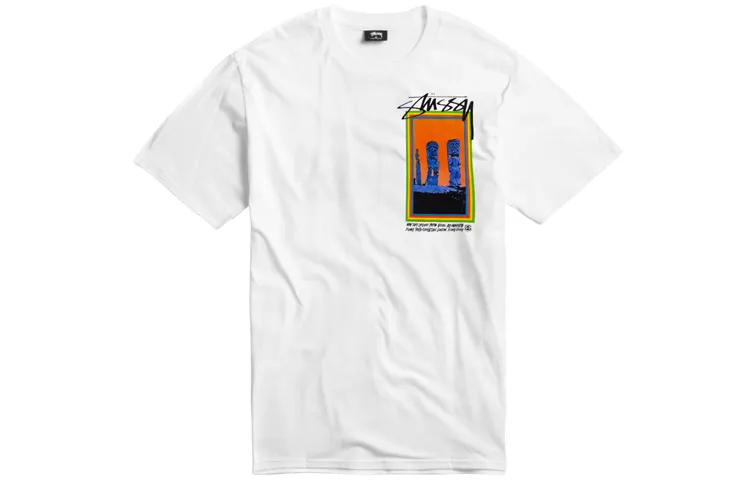 Stussy T Shirts Men's White Crew Neck Moderate Straight Fit