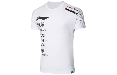 Li Ning T Shirts Men's White Crew Neck Moderate Straight Fit
