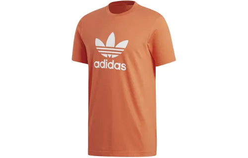Adidas Originals Trefoil T Shirts Men's Orange Yellow Crew Neck Moderate Straight Fit