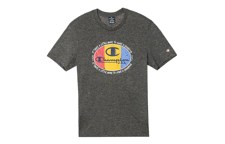 Champion Logo Print Straight Fit T Shirt Unisex Gray