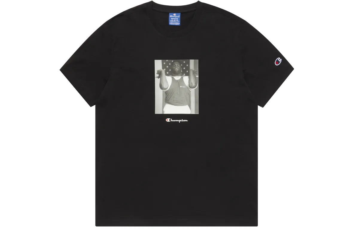 Champion T-Shirts Unisex Black Crew Neck Moderate Straight Fit