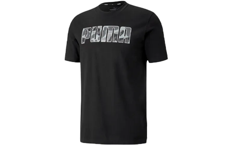 PUMA Rebel Camo T-Shirts Unisex Black Crew Neck Moderate Straight Fit