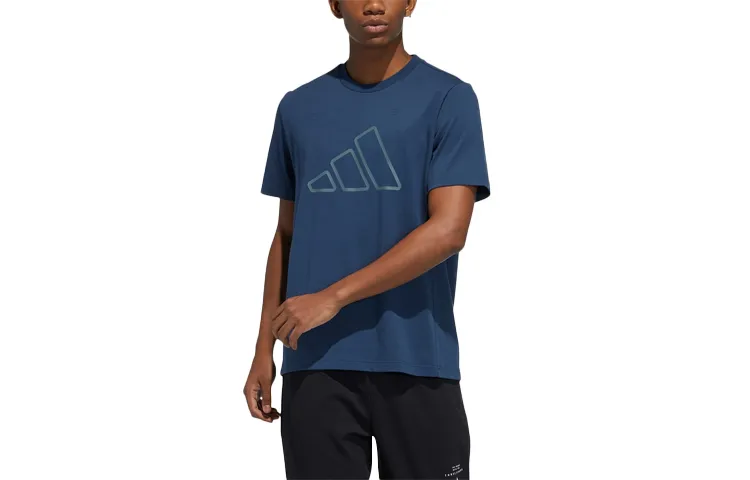 Adidas T-Shirts Men's Navy Blue Crew Neck Moderate Straight Fit