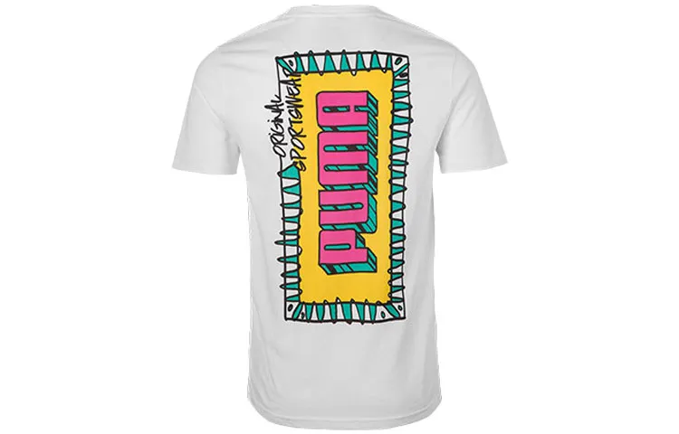 PUMA T Shirts Men's White Crew Neck Moderate Straight Fit