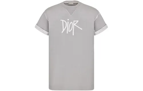 DIOR Quarterly New Products T Shirts Men's Gray Crew Neck Moderate Straight Fit