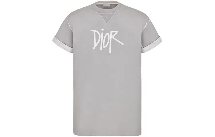 DIOR Quarterly New Products T Shirts Men's Gray Crew Neck Moderate Straight Fit