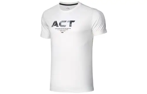 Li Ning T Shirts Men's White Crew Neck Moderate Straight Fit