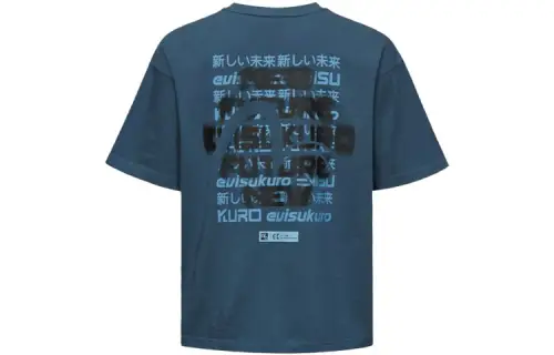 EVISU T Shirts Men's Dark Blue Crew Neck Moderate Straight Fit