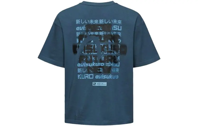 EVISU T Shirts Men's Dark Blue Crew Neck Moderate Straight Fit