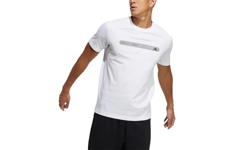 Adidas T-Shirts Men's White Crew Neck Moderate Straight Fit
