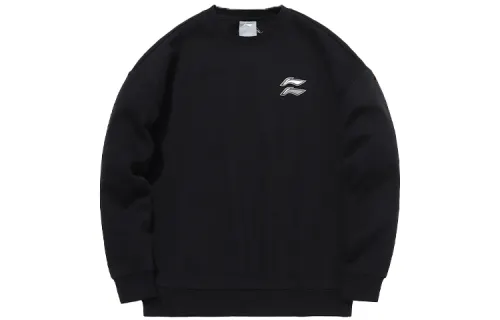Li Ning Casual Sports Fleece Lined Loose Fit Crew Neck Pullover Sweatshirt Men's New Standard Black