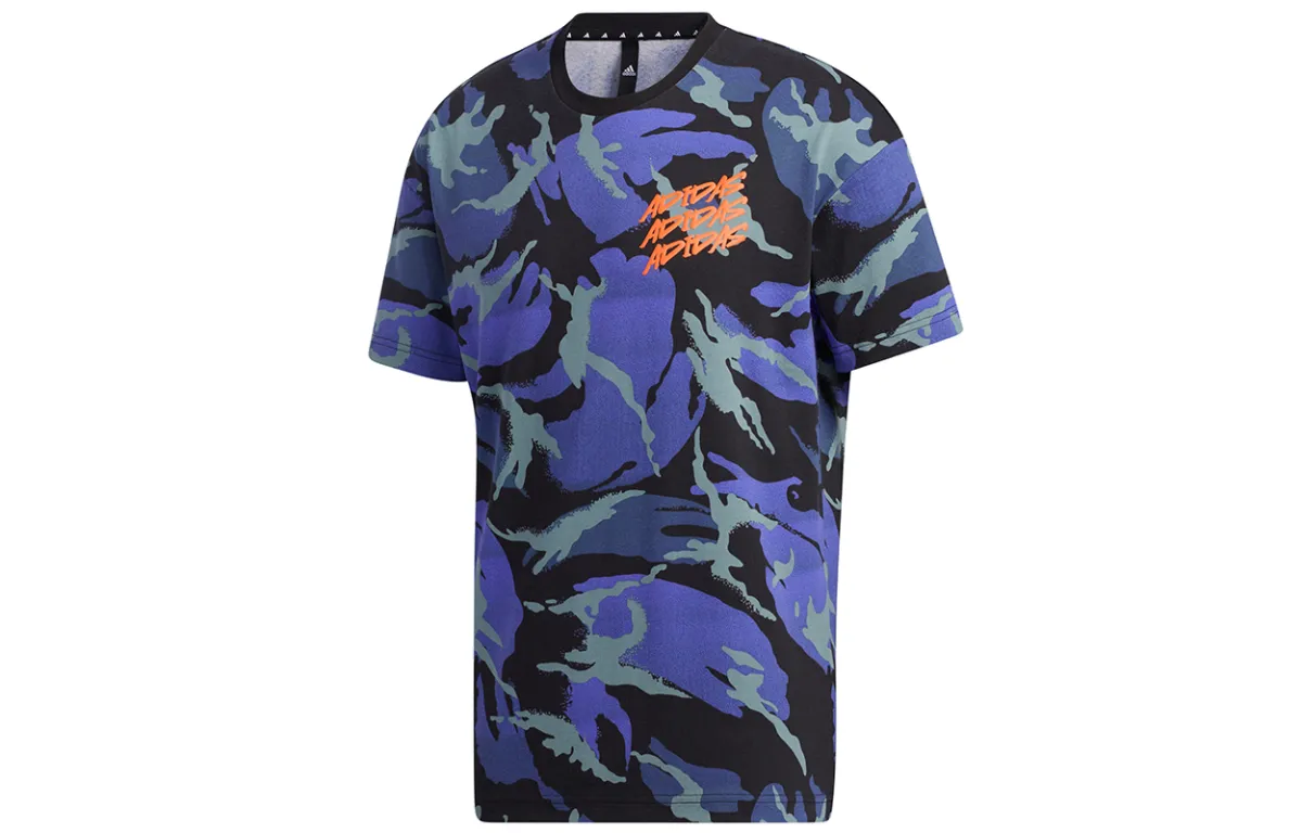Adidas T-Shirts Men's Blue Crew Neck Moderate Straight Fit