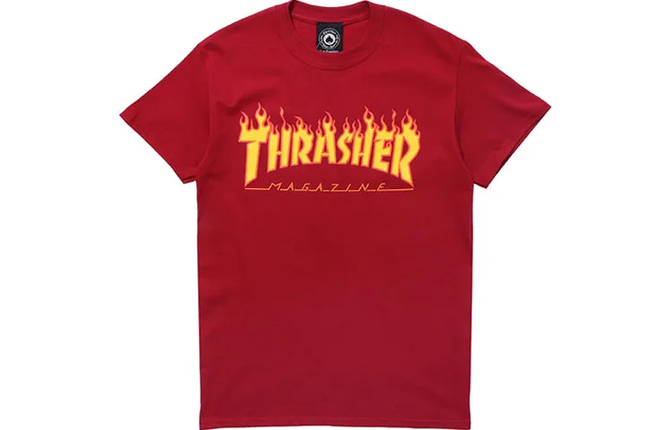 Thrasher T Shirts Unisex Red Crew Neck Moderate Straight Fit