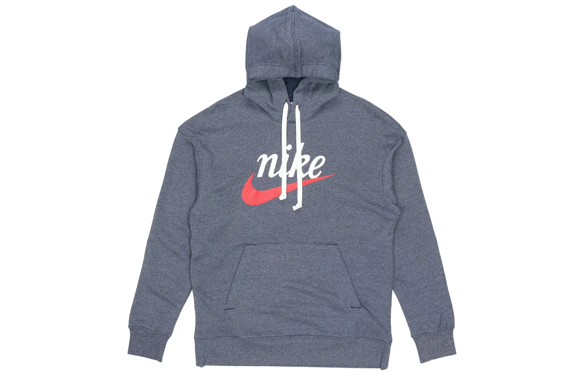 Nike HERITAGE 2.0 Logo Print Knitted Fabric Sports Thickened And Fleece Lined Sweatshirt Men's Dark Gray