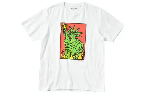 UNIQLO X Keith Haring T Shirts Unisex White Crew Neck Moderate Straight Fit