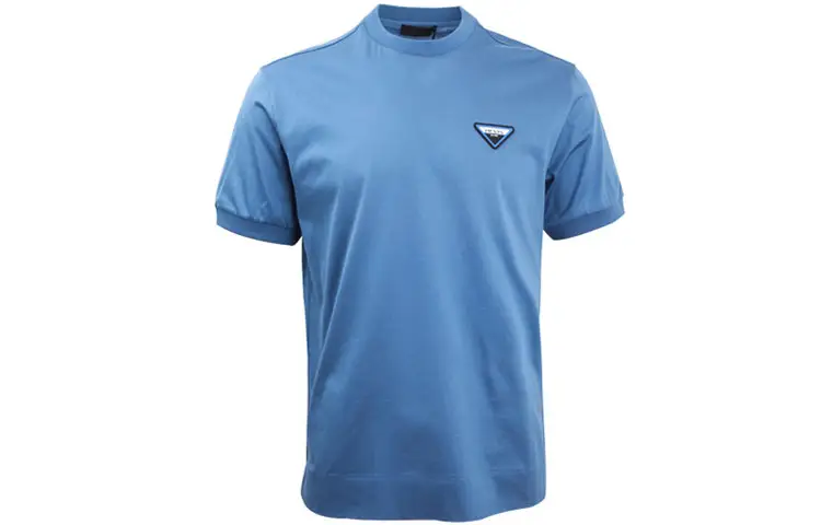 PRADA T Shirts Men's Blue Crew Neck Moderate Straight Fit