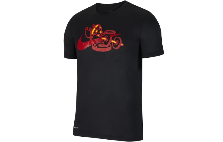 Nike T-Shirts Men's Black Crew Neck Moderate Straight Fit