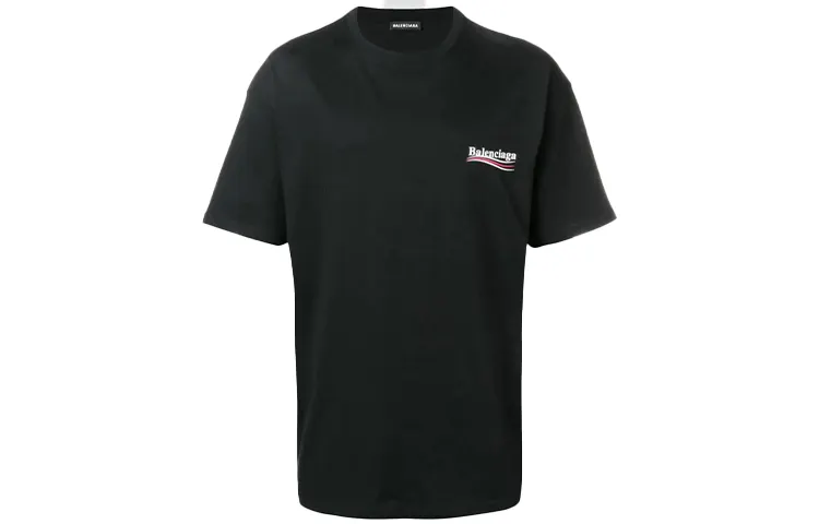 Balenciaga T Shirts Men's Black Crew Neck Moderate Straight Fit