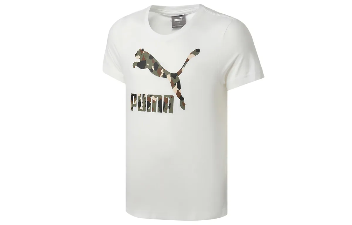 PUMA T-Shirts Men's White Crew Neck Moderate Straight Fit