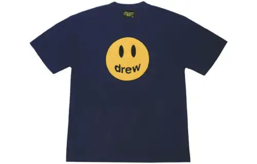 Drew house Smiley Collection T Shirts Unisex Marine Blue Crew Neck Moderate Straight Fit