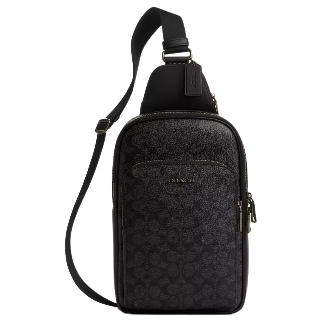 COACH ETHAN Coated Canvas With Calfskin Sling Bag Small Men's Bronze & Charcoal & Black