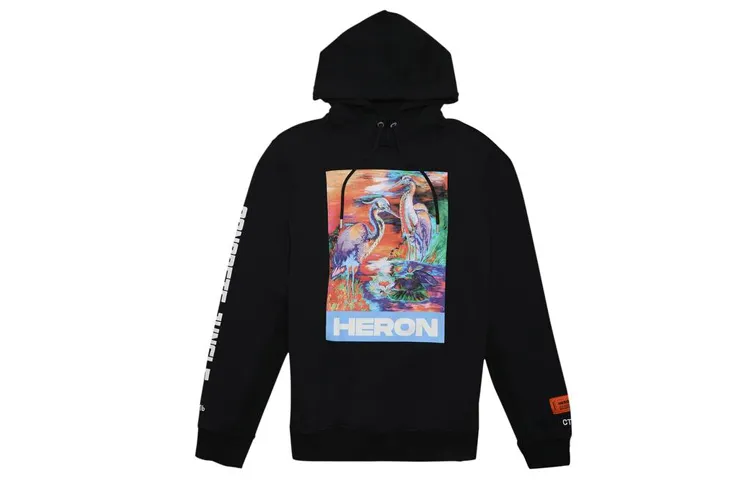 HERON PRESTON Heron Watercolor Print Hooded Sweatshirt