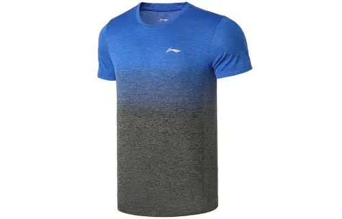 Li Ning T Shirts Men's Blue Crew Neck Moderate Straight Fit