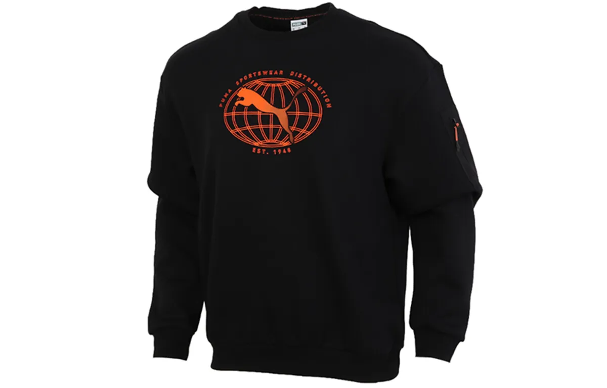 PUMA Sweatshirts Men's Black Crew Neck Thickened Regular