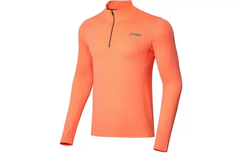 Li Ning Running Collection T Shirts Men's Orange Stand Collar Moderate Straight Fit