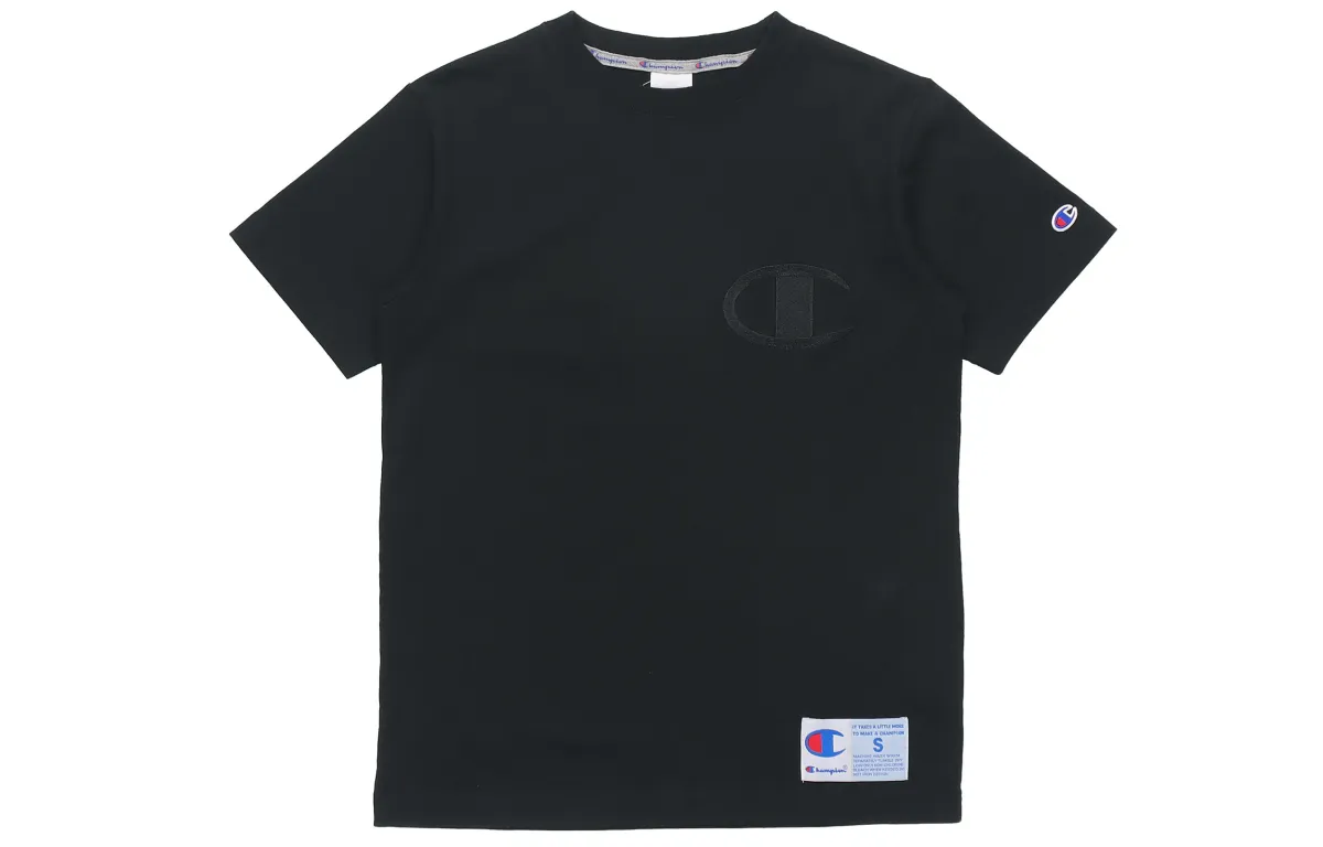 Champion Men Embroidered Logo Short Sleeve T-Shirt Japan Edition Black