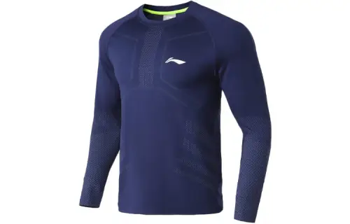 Li Ning Running Collection T Shirts Men's Dark Purple Blue Crew Neck Moderate Straight Fit