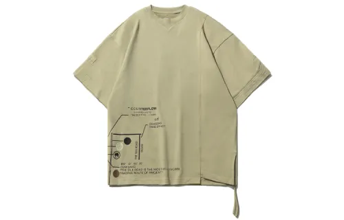 Li Ning T Shirts Men's Khaki Crew Neck Moderate Straight Fit