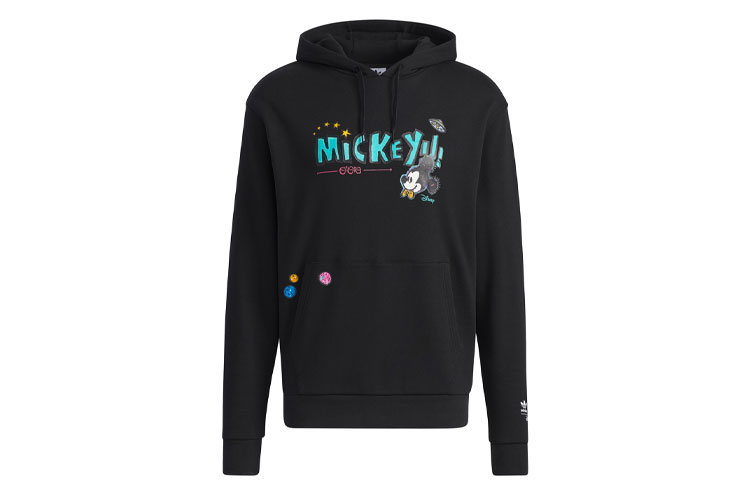 Adidas originals Clover D Kas Hd II Mickey Print Casual Pullover Hooded American Sweatshirt Men's Black